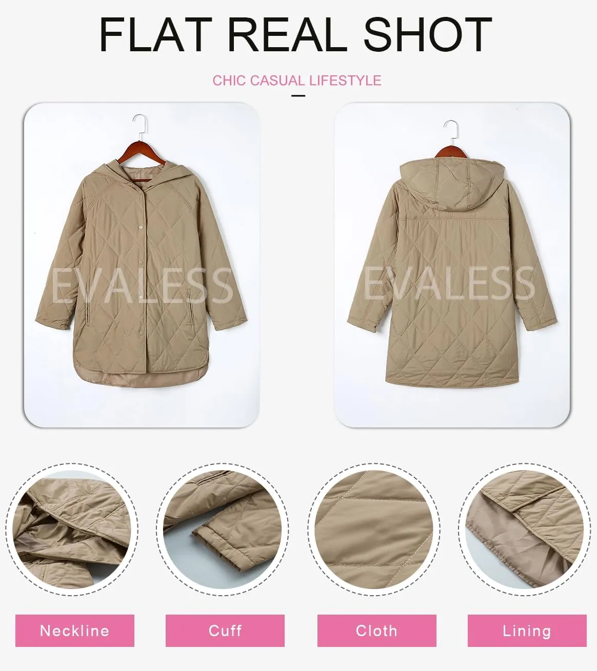 EVALESS Long Jackets for Women Fashion 2024 Winter Coat for Women Business Casual Diamond Quilted Hooded Lightweight Jackets
