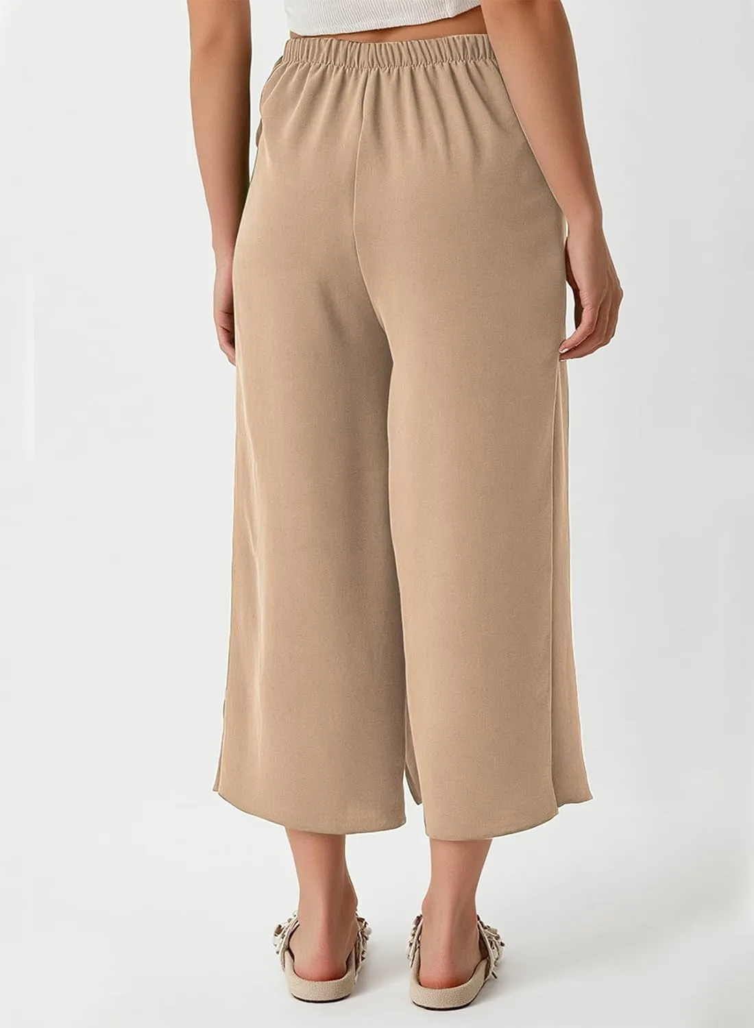 EVALESS Women's Wide Leg Palazzo Pants Work Casual Trousers Summer Elastic High Waisted Cute Side Tie Culottes with Pockets