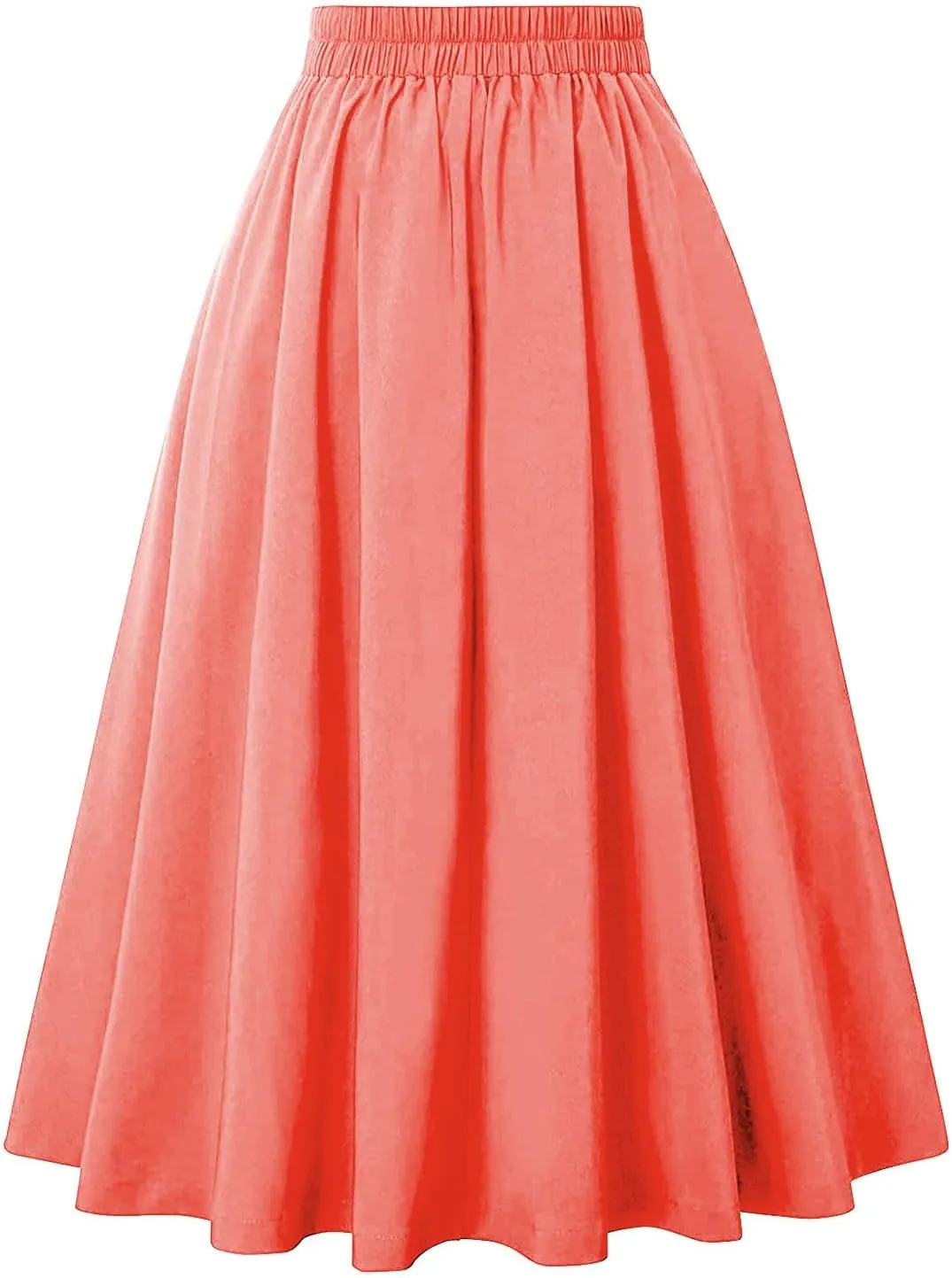 Fall Skirts for Women 2024 Pleated Wool Skirts Casual Button Elastic Waist A-Line Tartan Midi Skirts