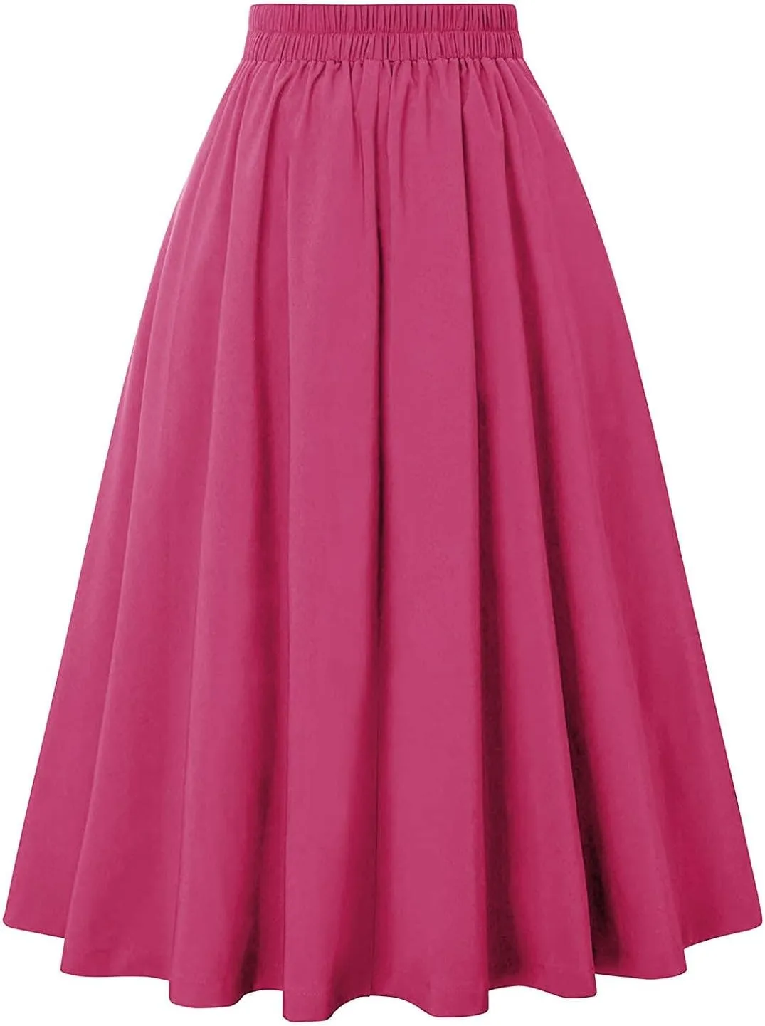 Fall Skirts for Women 2024 Pleated Wool Skirts Casual Button Elastic Waist A-Line Tartan Midi Skirts