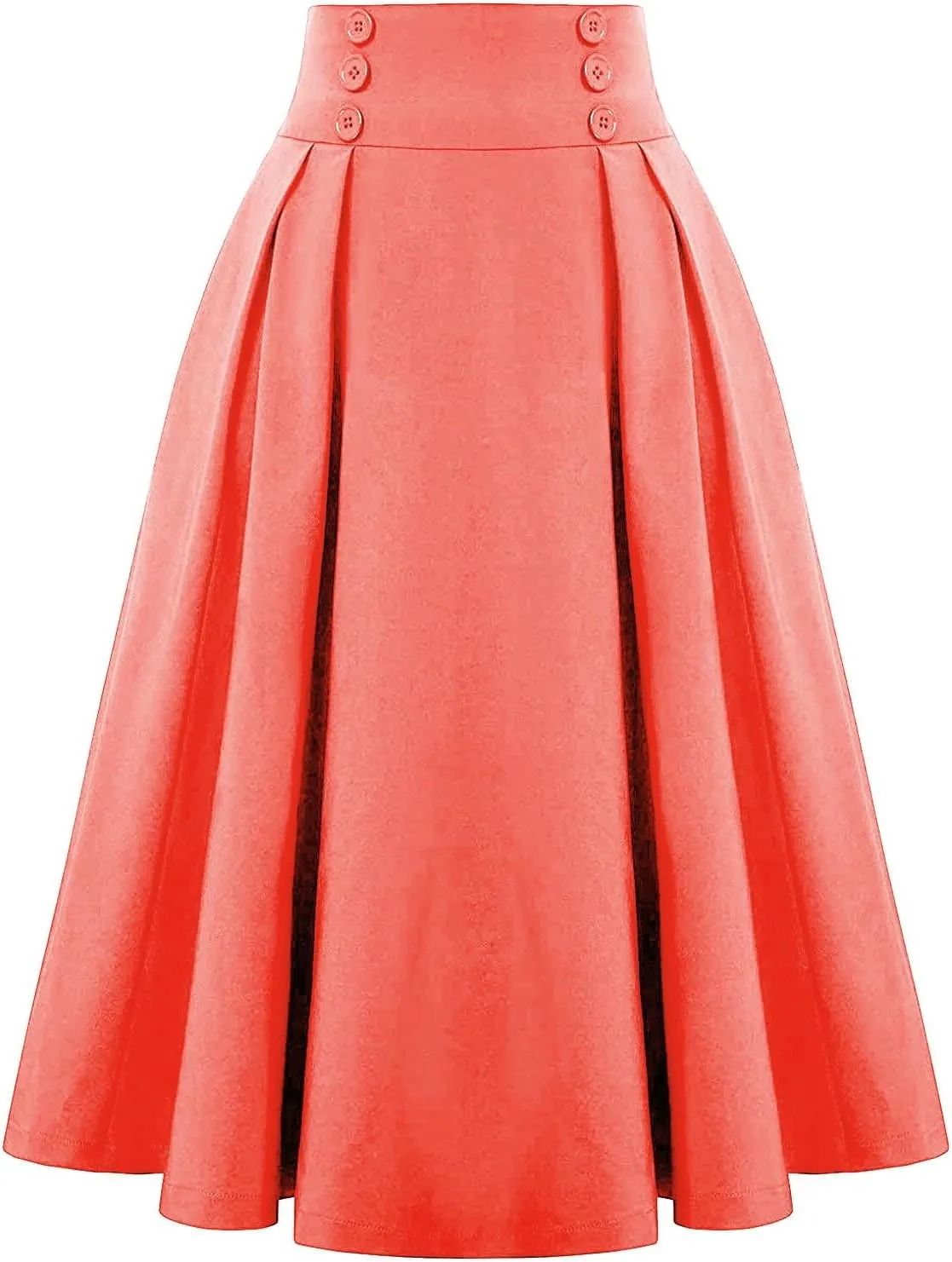 Fall Skirts for Women 2024 Pleated Wool Skirts Casual Button Elastic Waist A-Line Tartan Midi Skirts