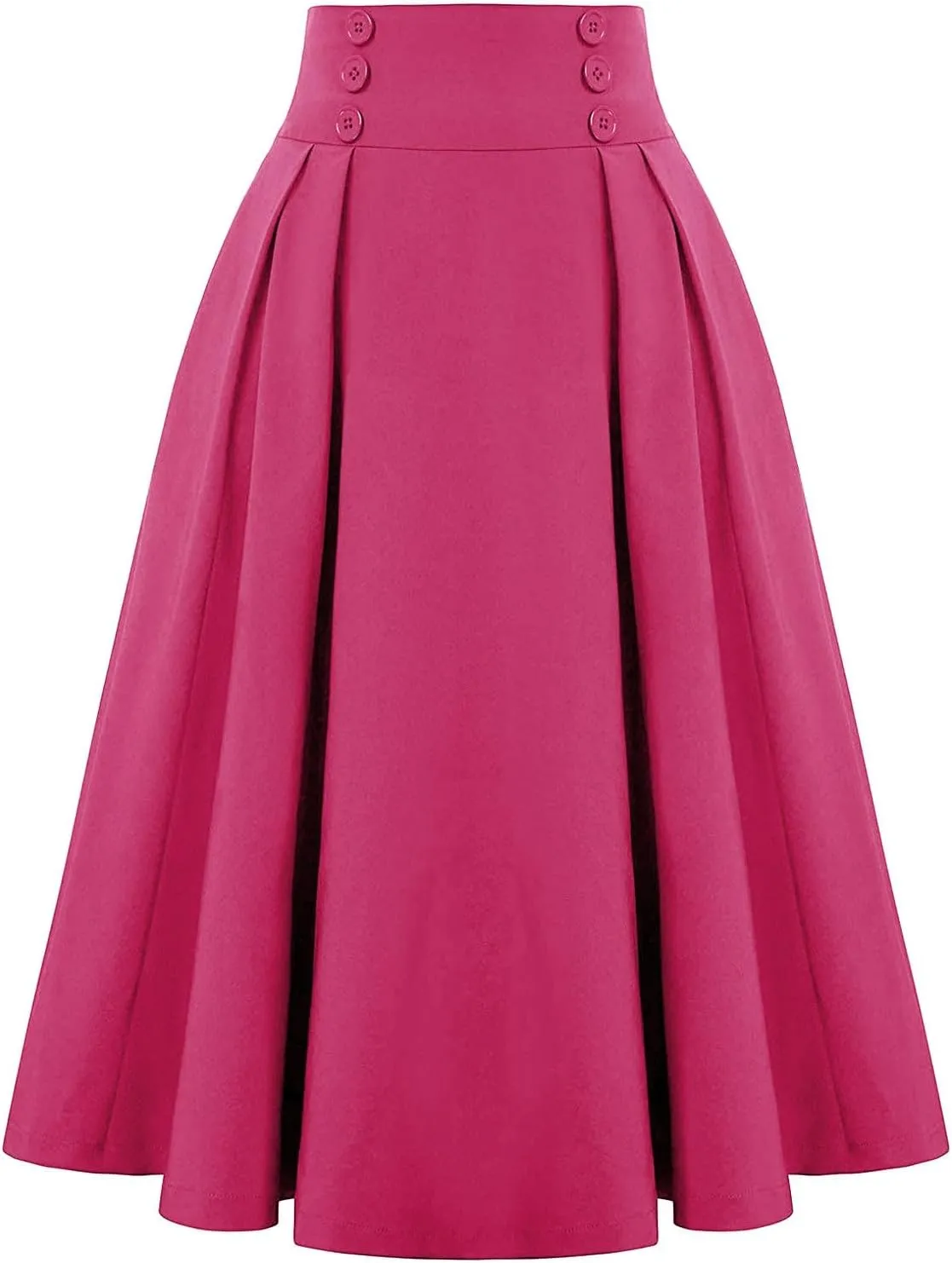 Fall Skirts for Women 2024 Pleated Wool Skirts Casual Button Elastic Waist A-Line Tartan Midi Skirts