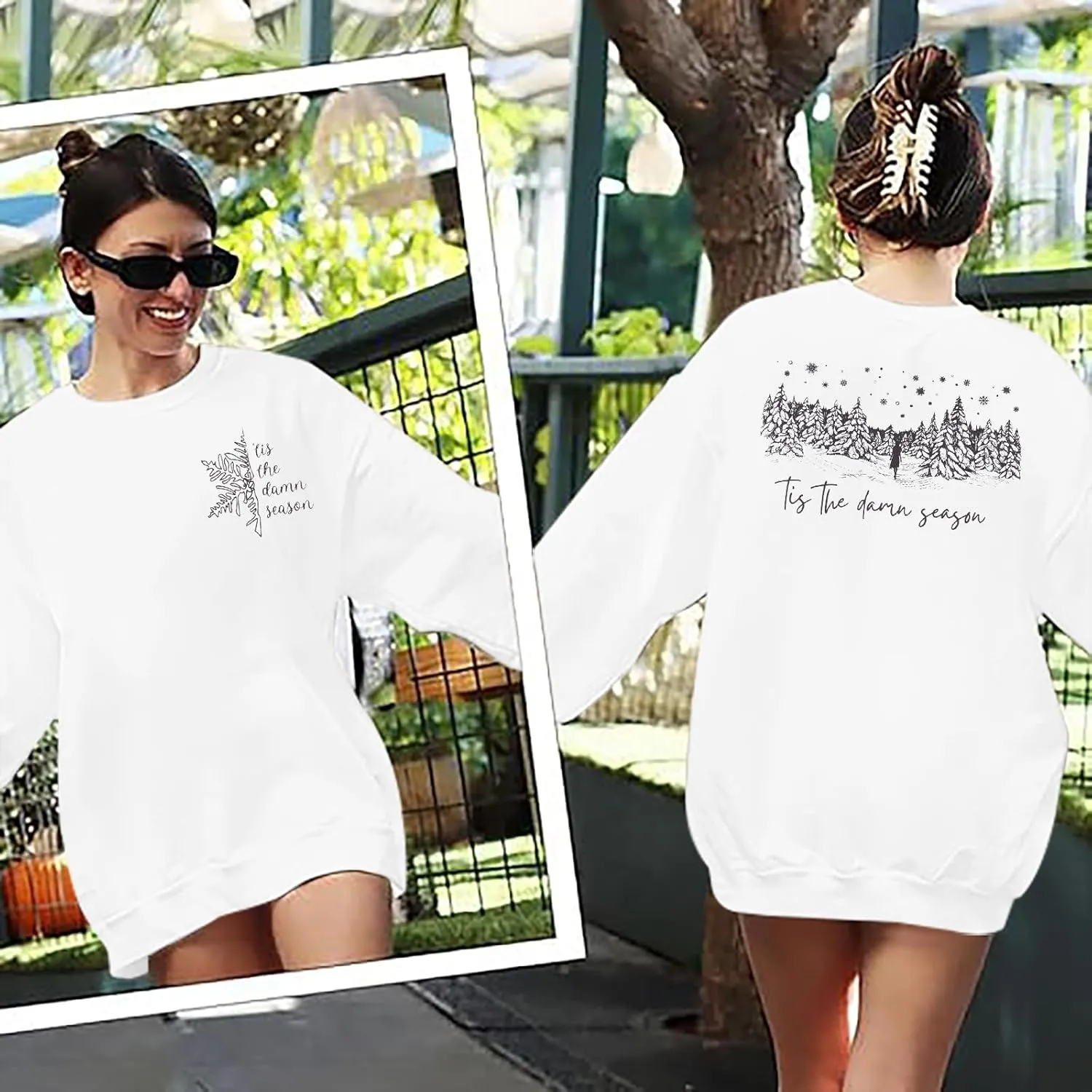 FASHGL Christmas Friends Sweatshirt Women Funny Cartoon Graphic Pullover Top Christmas Movie Shirt Xmas Party Long Sleeve Tee