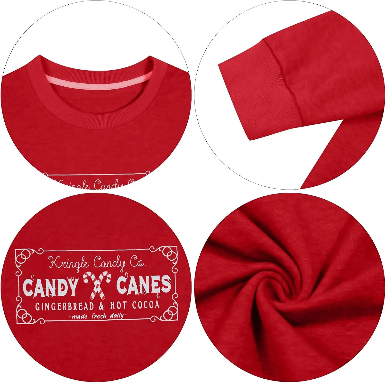 FASHGL Christmas Sweatshirts Women Candy Canes Graphic Sweatshirt Vintage Xmas Long Sleeve Shirt Pullover Tops