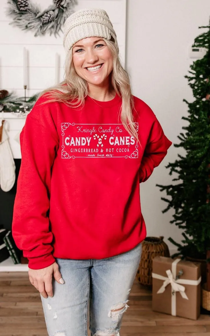 FASHGL Christmas Sweatshirts Women Candy Canes Graphic Sweatshirt Vintage Xmas Long Sleeve Shirt Pullover Tops