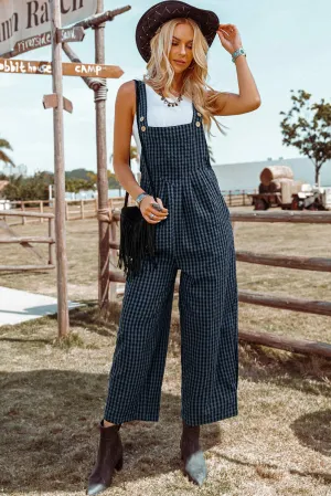 Fashion-W Plaid Print Buttoned Pocketed High Waist Overall