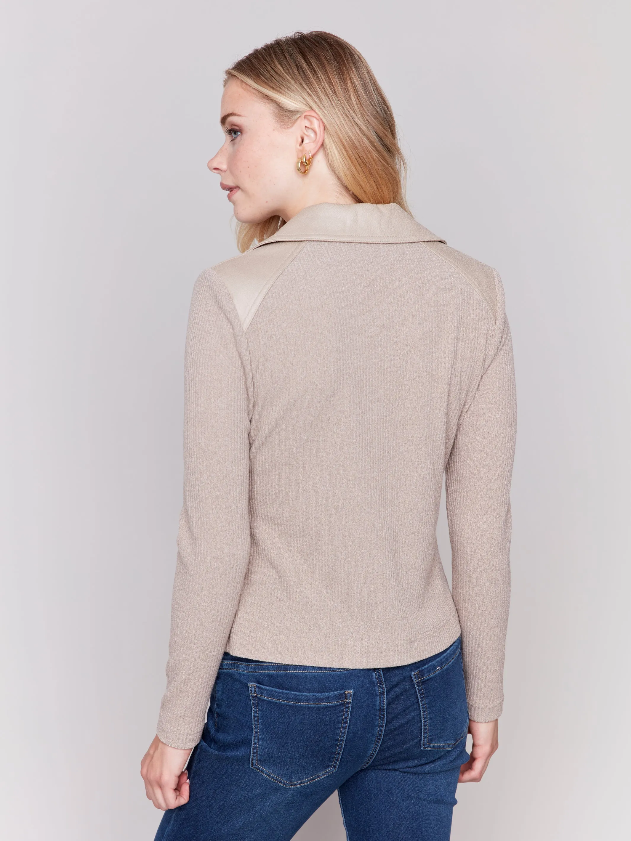 Faux Leather Jacket w/ Sweater Sleeves - HQ
