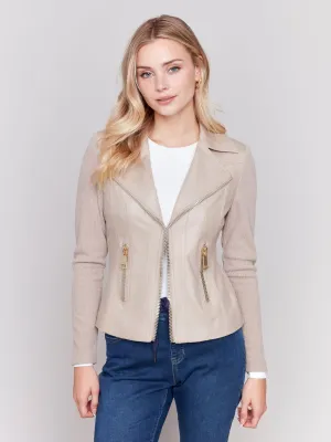 Faux Leather Jacket w/ Sweater Sleeves - HQ