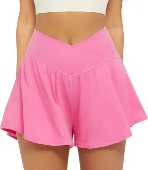 FireSwan Crossover Athletic Shorts for Women 2 in 1 Flowy Running Shorts with Pockets Spandex Butterfly Workout Tennis Skorts