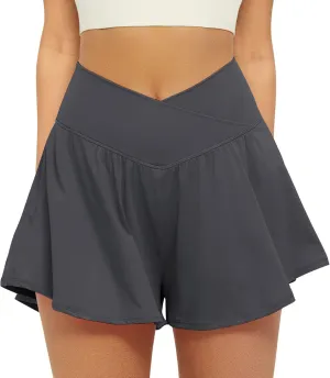 FireSwan Crossover Athletic Shorts for Women 2 in 1 Flowy Running Shorts with Pockets Spandex Butterfly Workout Tennis Skorts