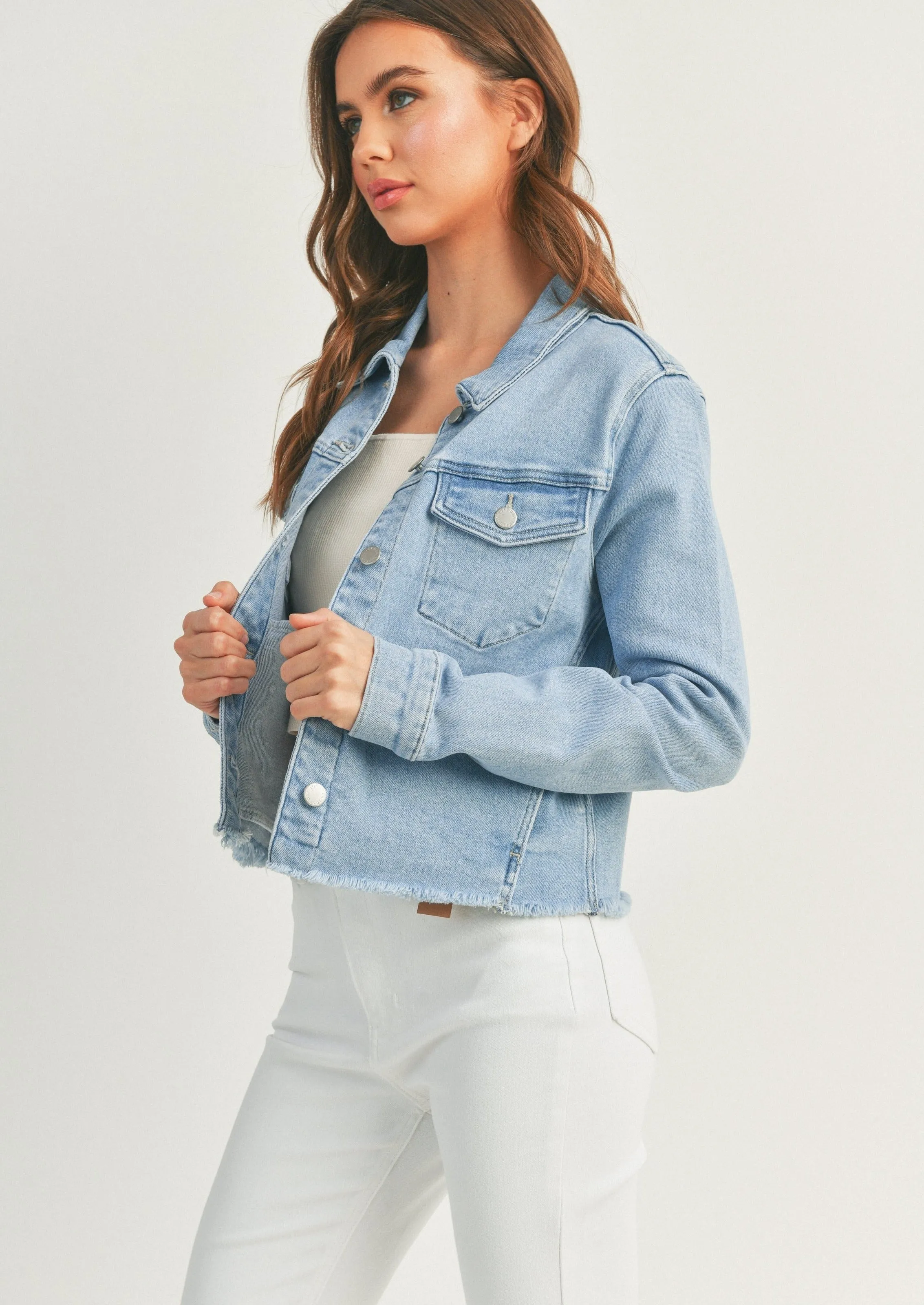 fitted denim jacket with fray s232