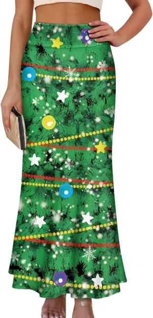 Flared Long Skirts for Women High Waist Maxi Skirts A-Line Ruffle Swing Casual Skirts for Party Holiday Cocktail