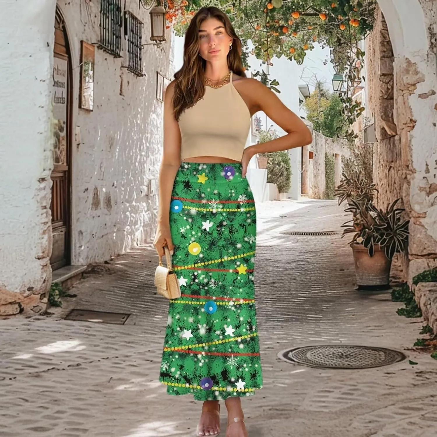 Flared Long Skirts for Women High Waist Maxi Skirts A-Line Ruffle Swing Casual Skirts for Party Holiday Cocktail