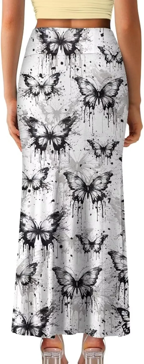 Flared Long Skirts for Women High Waist Maxi Skirts A-Line Ruffle Swing Casual Skirts for Party Holiday Cocktail