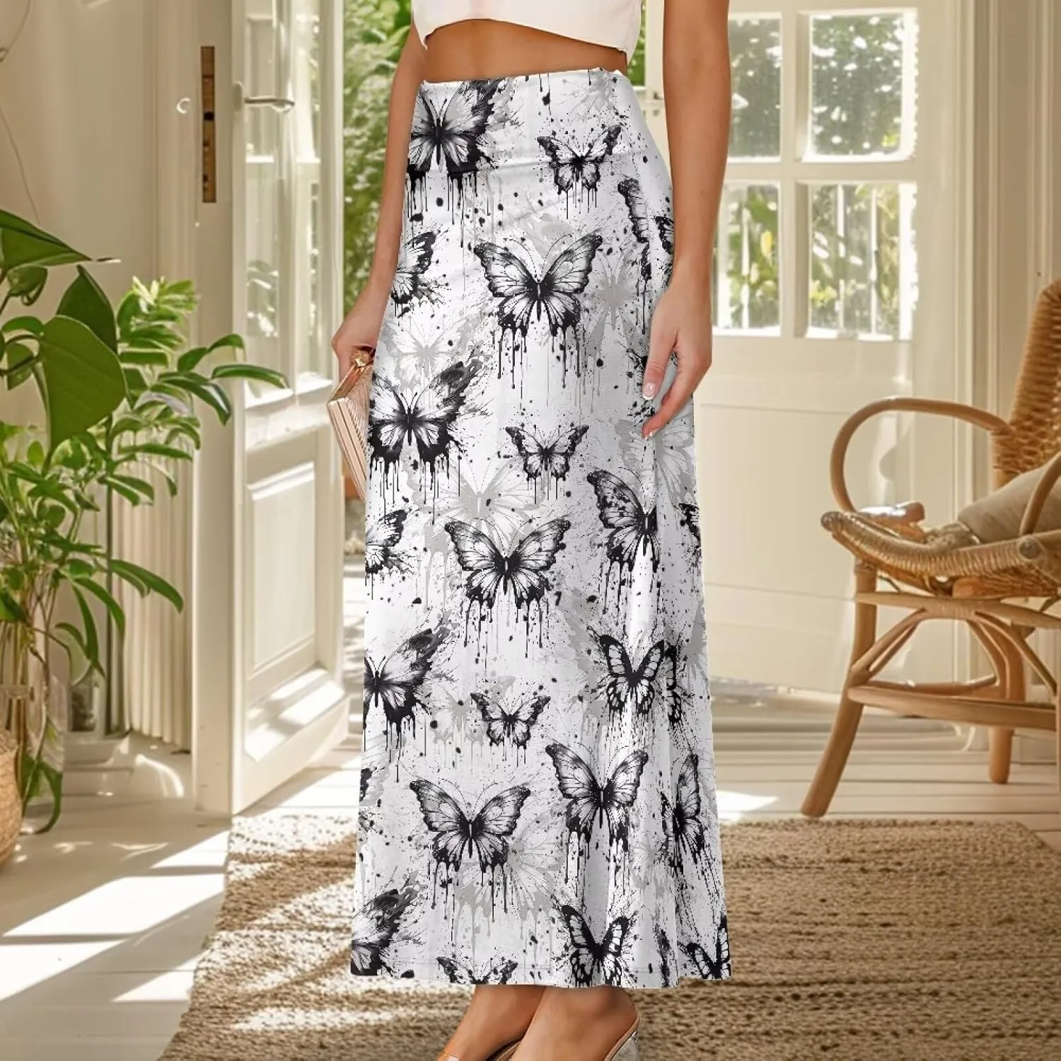Flared Long Skirts for Women High Waist Maxi Skirts A-Line Ruffle Swing Casual Skirts for Party Holiday Cocktail
