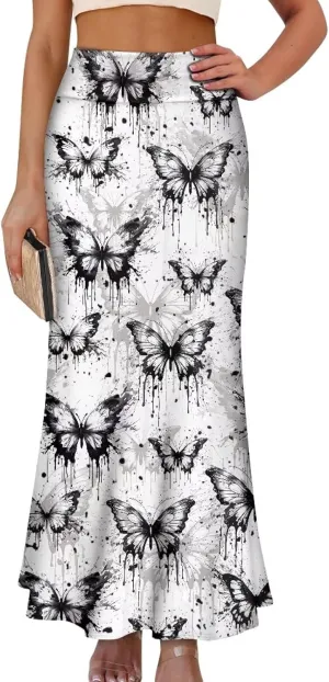 Flared Long Skirts for Women High Waist Maxi Skirts A-Line Ruffle Swing Casual Skirts for Party Holiday Cocktail