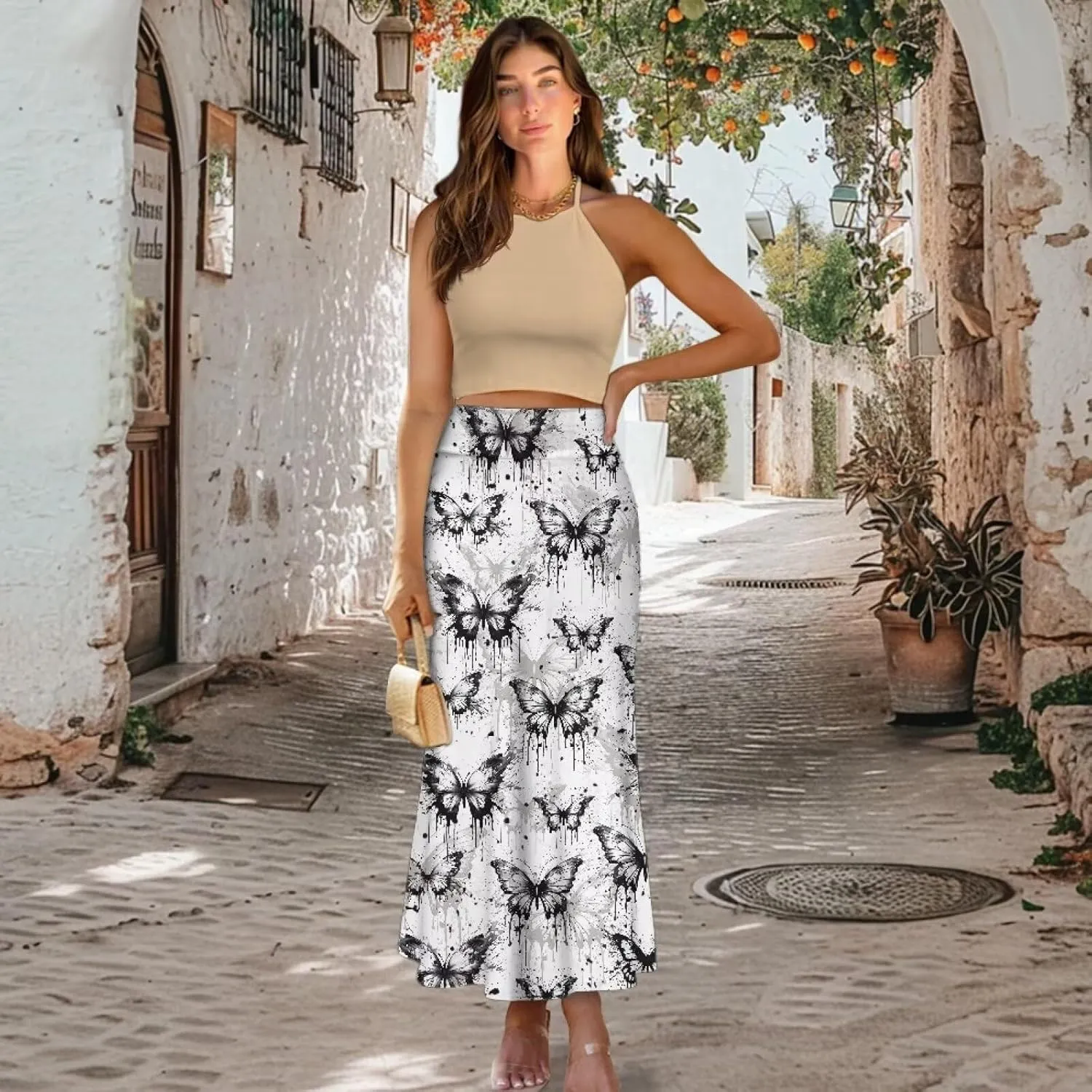 Flared Long Skirts for Women High Waist Maxi Skirts A-Line Ruffle Swing Casual Skirts for Party Holiday Cocktail