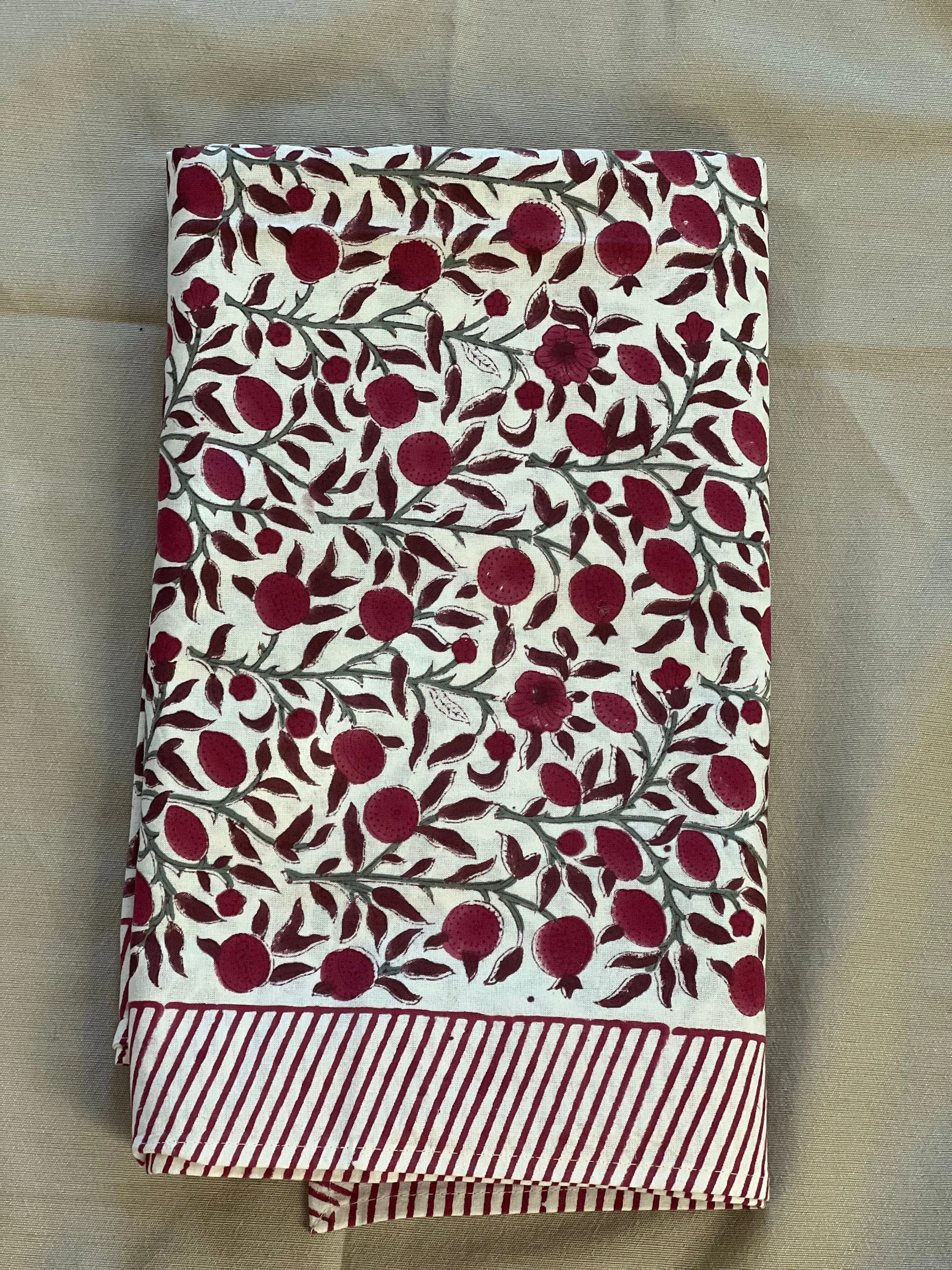 Floral block print cotton tablecloth, 60x108, Dining room decor, Housewarming gift, Wedding gift, Party decor, New home gift