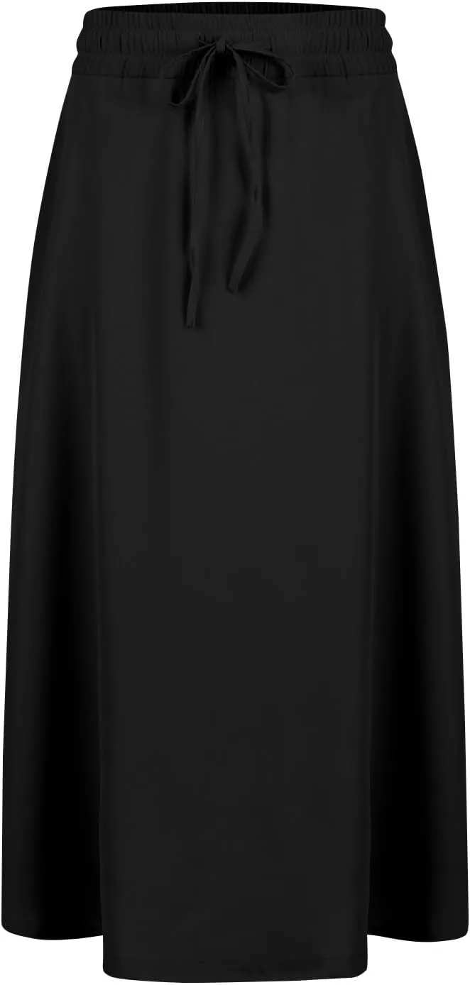 Floral Midi Skirt for Women Casual Drawstring Waist A-Line Skirts with Pockets Flowy Vintage Pleated Midi Skirts