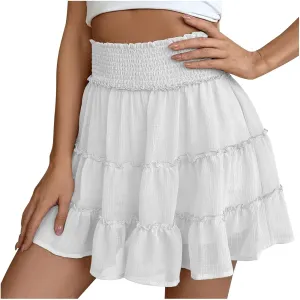 Flowy Shorts for Women Boho Ruffle Tiered Skorts Casual Solid High Waist Mini Skirts Tennis Golf Comfy Shorts 2025