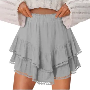 Flowy Shorts for Women Casual 2025 Boho Ruffle Tiered Skorts Elastic High Waisted Cute Mini Skirts Golf Tennis Shorts