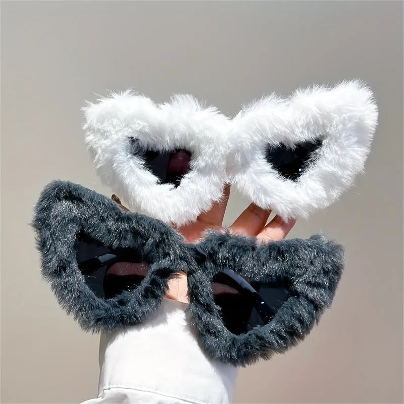 Fluffy Heart Frame Fashion Sunglasses For Women