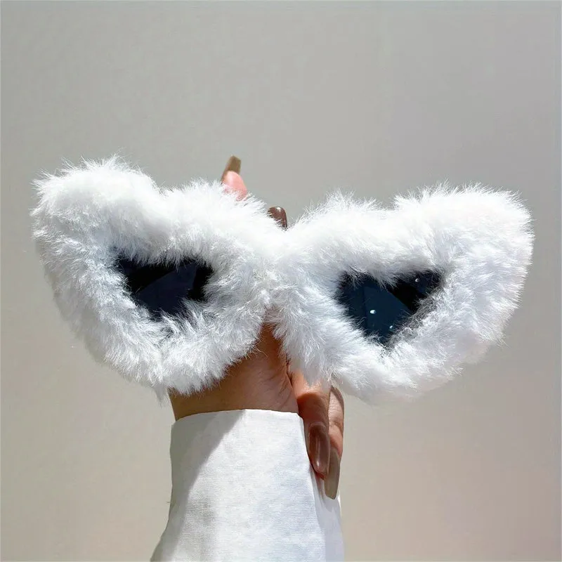 Fluffy Heart Frame Fashion Sunglasses For Women