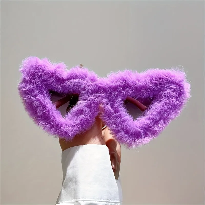 Fluffy Heart Frame Fashion Sunglasses For Women
