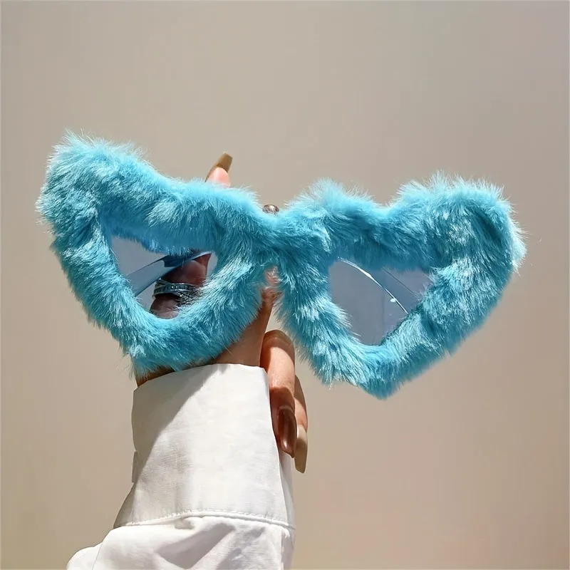 Fluffy Heart Frame Fashion Sunglasses For Women