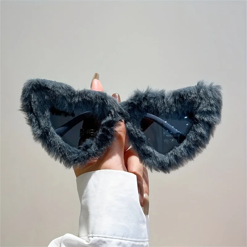 Fluffy Heart Frame Fashion Sunglasses For Women