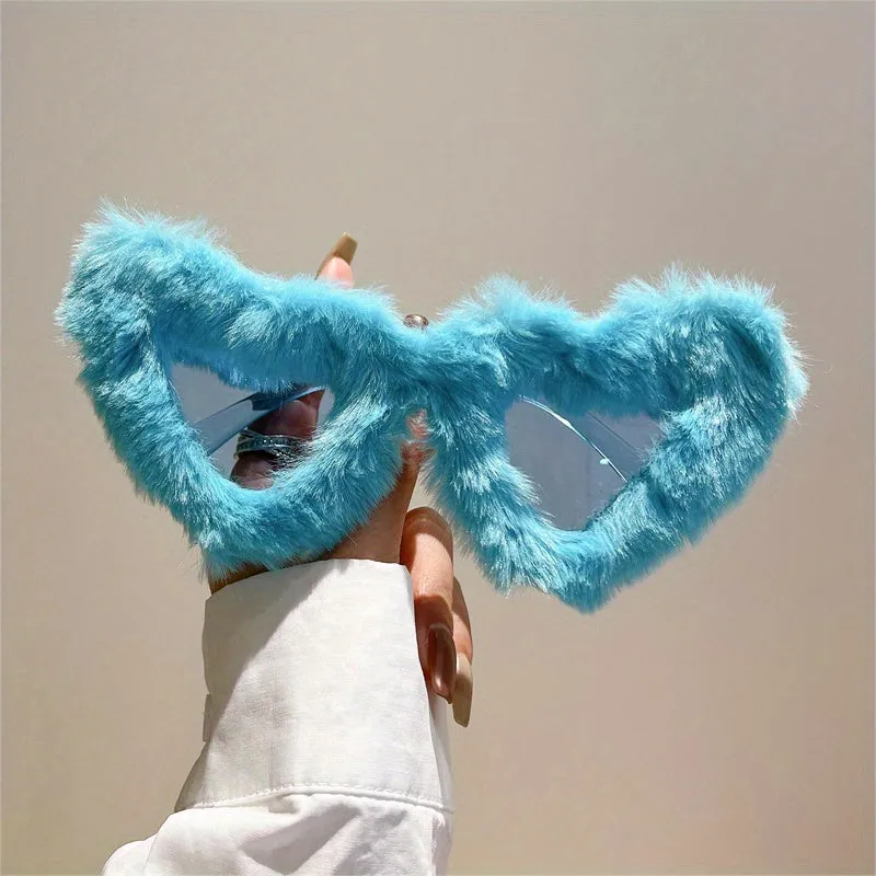Fluffy Heart Frame Fashion Sunglasses For Women
