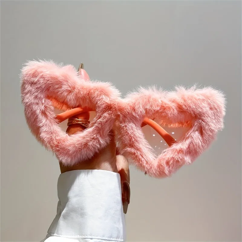 Fluffy Heart Frame Fashion Sunglasses For Women