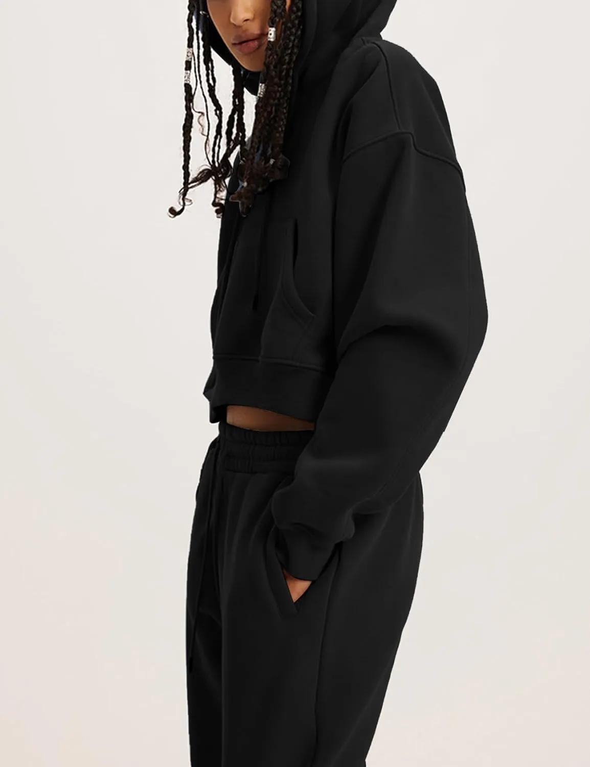 Flygo Womens Fleece 2 Piece Outfits Sweatsuit Crop Pullover Sweatshirt Joggers Pants Tracksuit Set