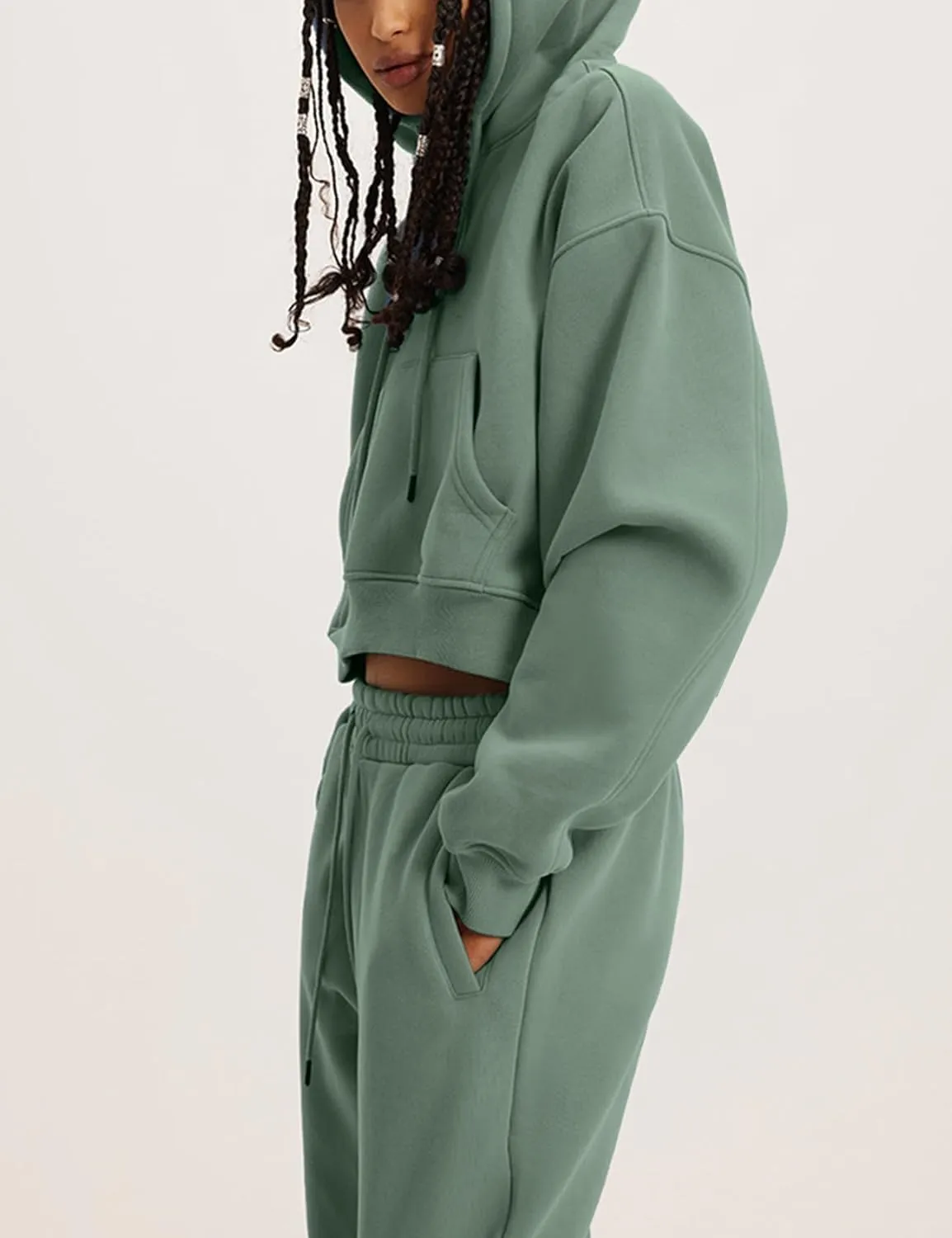 Flygo Womens Fleece 2 Piece Outfits Sweatsuit Crop Pullover Sweatshirt Joggers Pants Tracksuit Set