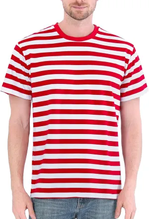 Funny World Men's Casual Cotton Striped T-Shirts Short Sleeve Crewneck Basic Tee