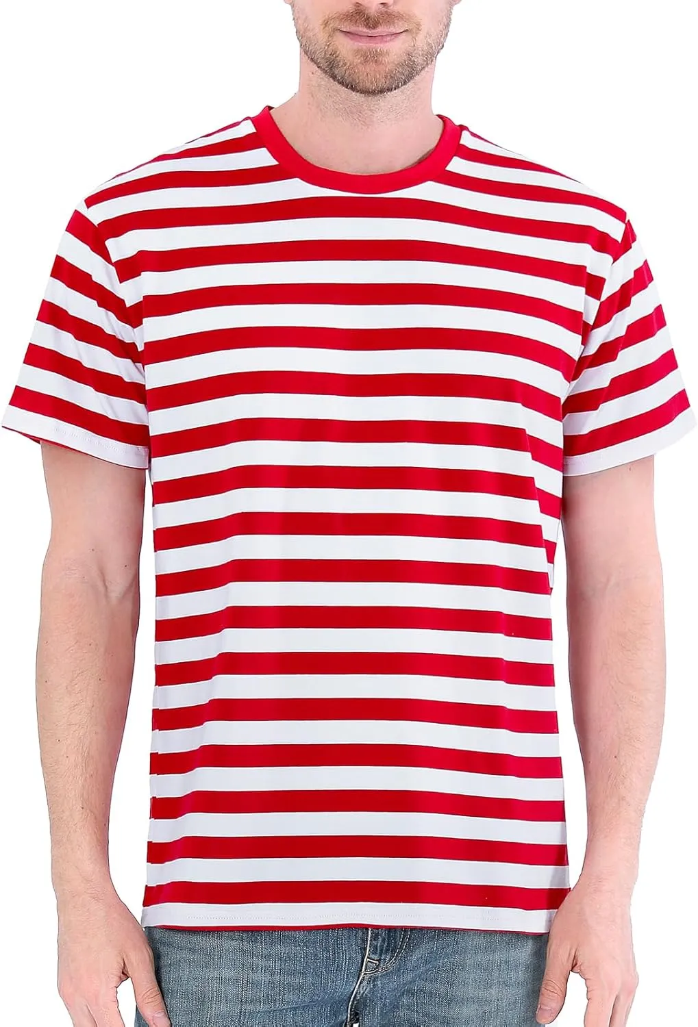 Funny World Men's Casual Cotton Striped T-Shirts Short Sleeve Crewneck Basic Tee