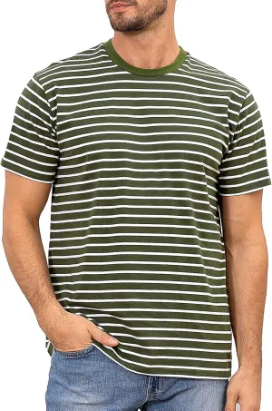 Funny World Men's Casual Cotton Striped T-Shirts Short Sleeve Crewneck Basic Tee