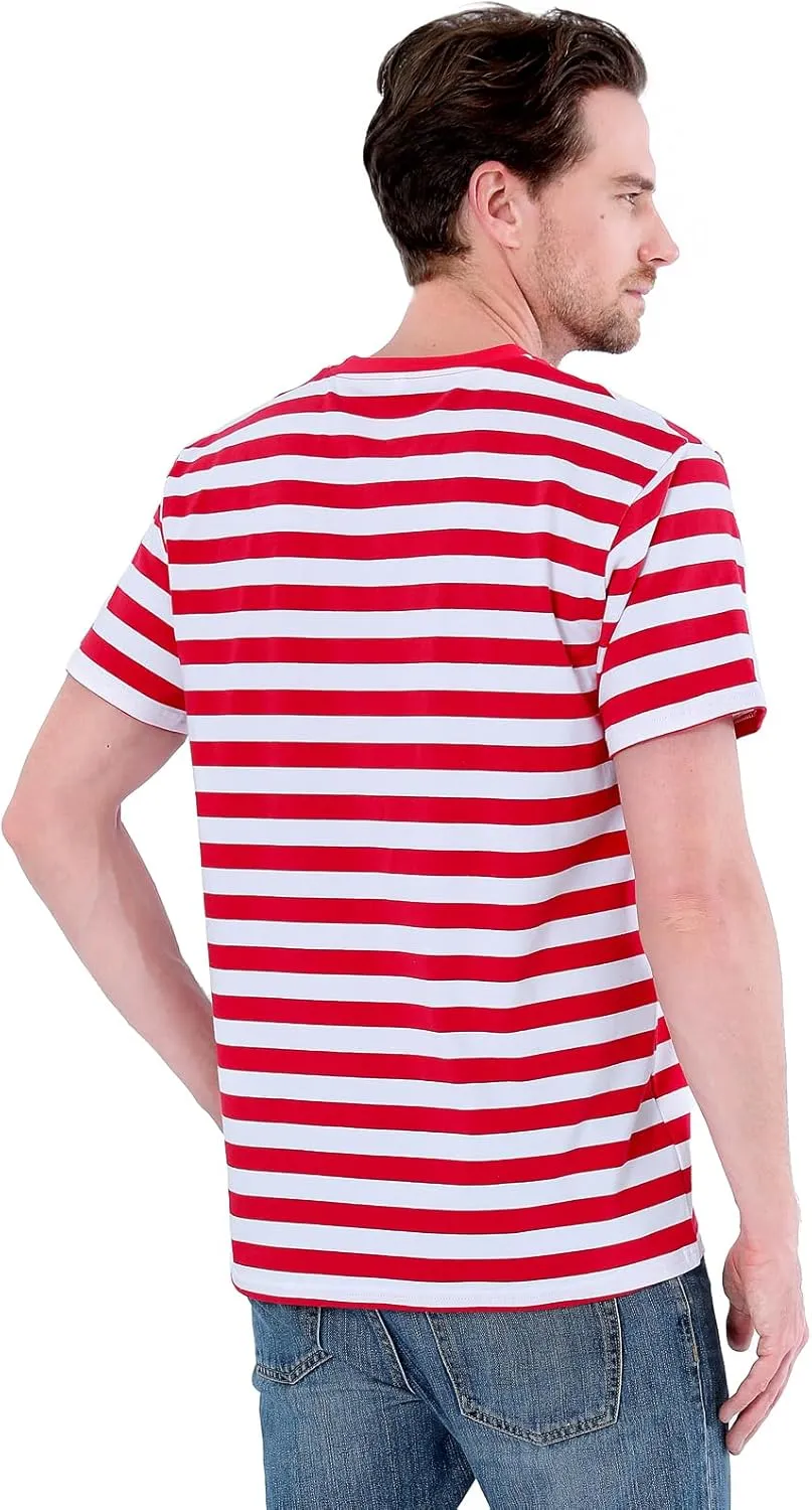 Funny World Men's Casual Cotton Striped T-Shirts Short Sleeve Crewneck Basic Tee