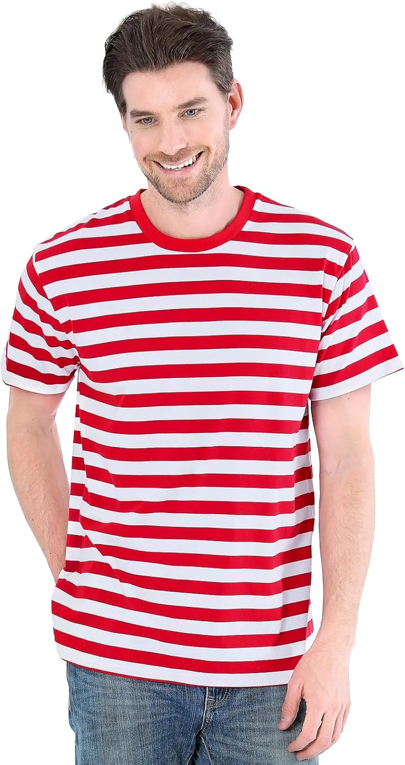 Funny World Men's Casual Cotton Striped T-Shirts Short Sleeve Crewneck Basic Tee