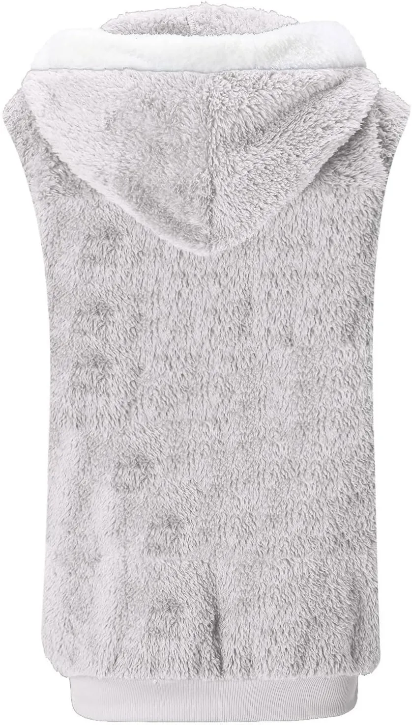Fuzzy Fleece Vest For Women Zip Up Fall Fashion Hooded Sleeveless Sherpa Jacket With Pockets Lightweight Vest