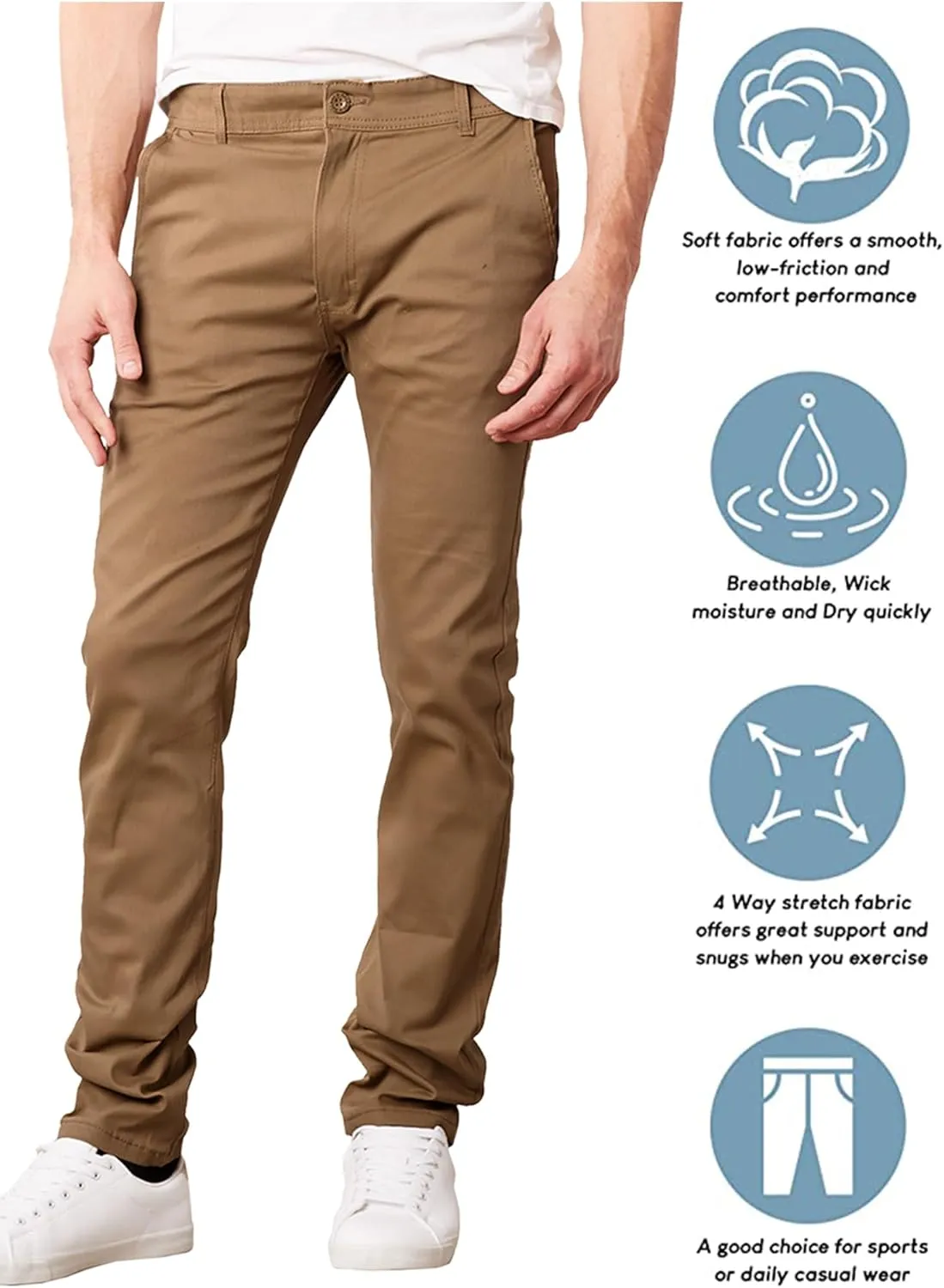 Galaxy by Harvic Men's Super Stretch Slim Fitting Chino Pants (Sizes, 30-42)