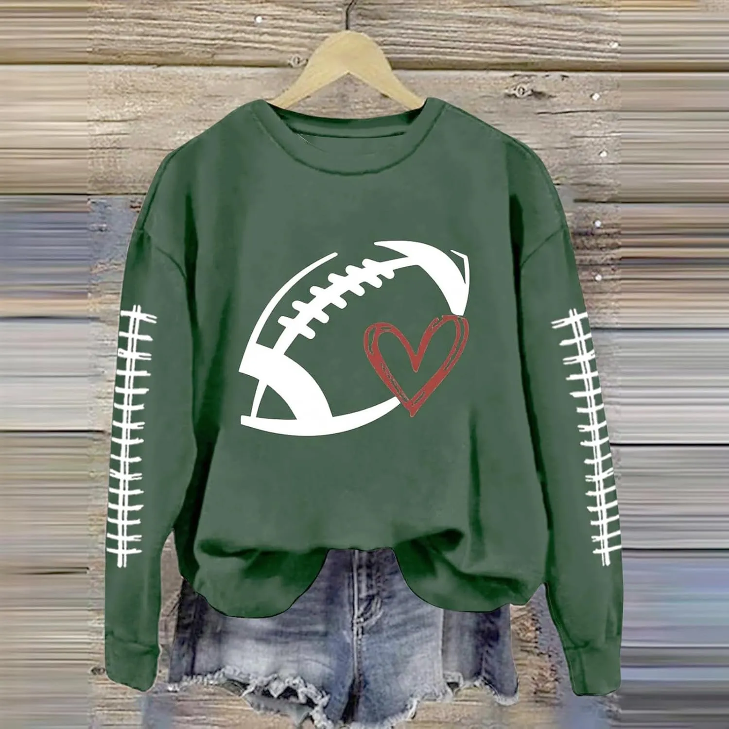 Game Day Shirts Women Heart Football Printed Lightweight Crewneck Long Sleeve Pullover Graphic Hoodies Mom Shirts