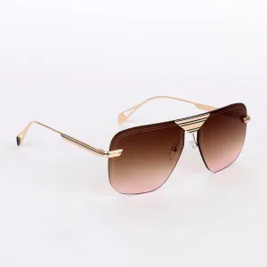 GC Rimless Frame Acetate Gold Metal Brown Sunglasses