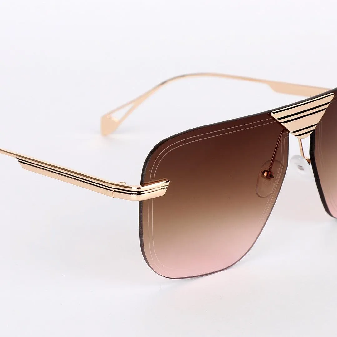 GC Rimless Frame Acetate Gold Metal Brown Sunglasses