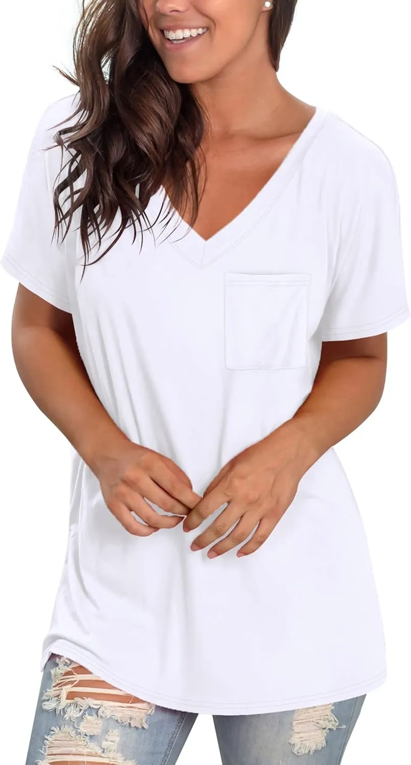 Geifa Womens T Shirts Short Sleeve V Neck Casual Summer Tops Tshirts with Pocket