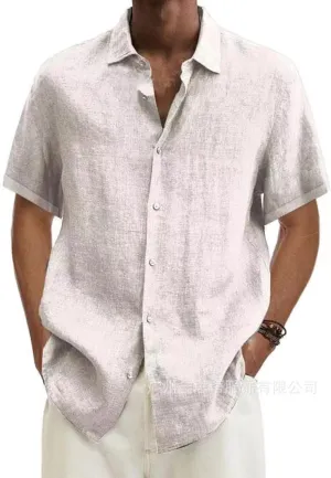 generic Men's Linen Shirts Short Sleeve 2024 Men Summer Button down T Shirts Vacation Beach Tops Plus Size Tops Casual