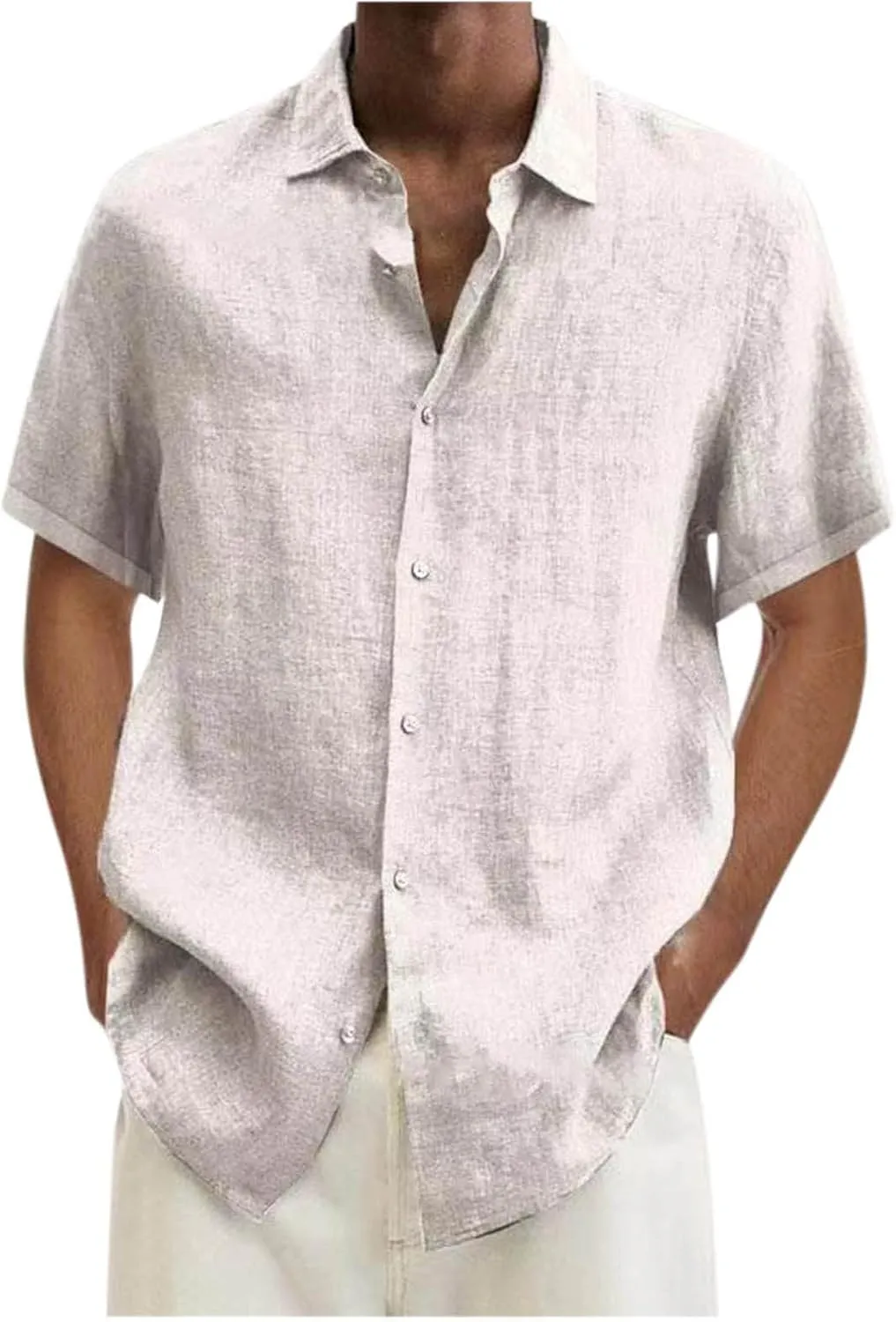 generic Men's Linen Shirts Short Sleeve 2024 Men Summer Button down T Shirts Vacation Beach Tops Plus Size Tops Casual