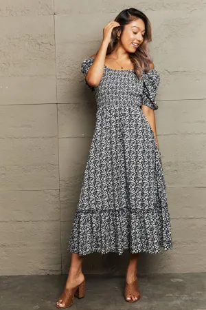 Gentle Charm Floral Off The Shoulder Midi Dress