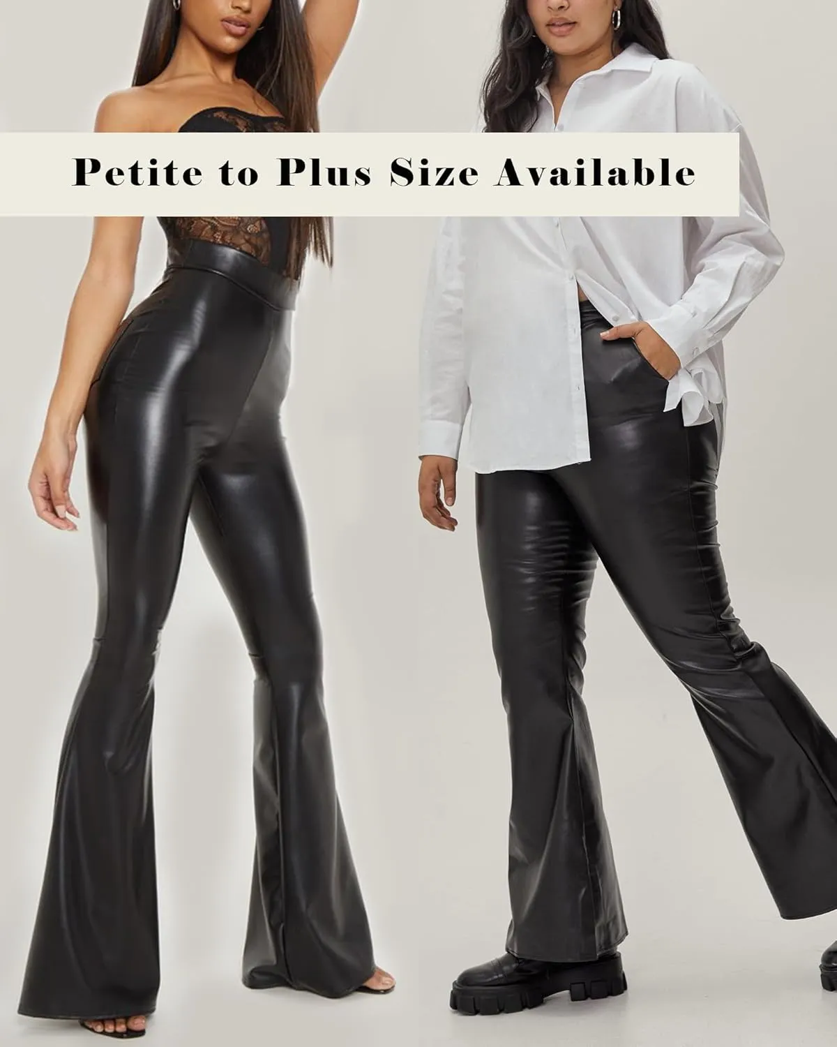 Ginasy Faux Leather Bell Bottom Pants for Women Flare Trousers High Waist Bootcut Pleather Slacks with Pockets