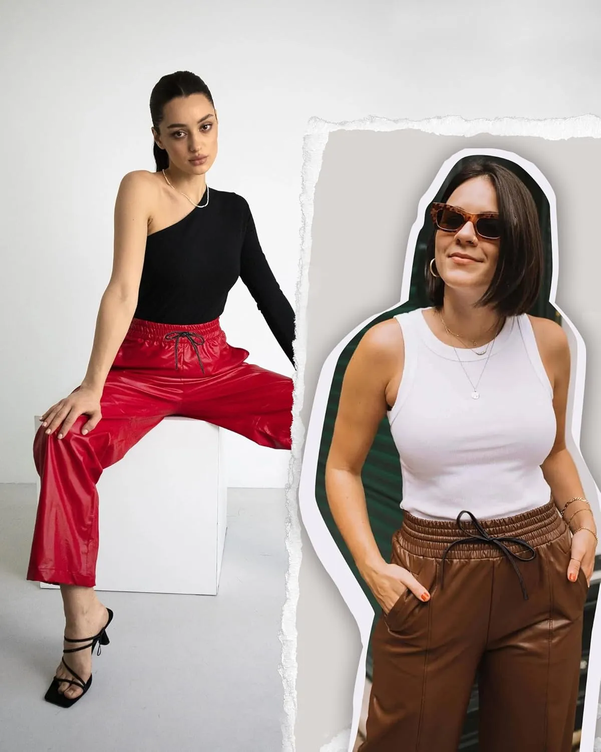Ginasy Faux Leather Pants for Women High Waist Pleather Jogger Pants Straight Leg Trousers with Pockets